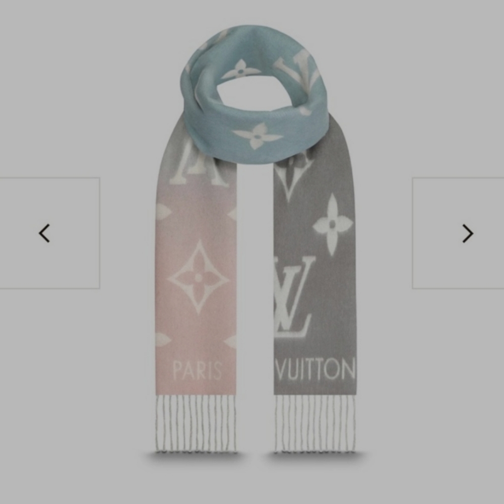 Authentic Louis Vuitton Reykjavik Scarf, Cashmere, rose Bleu - Picture 3 of 9